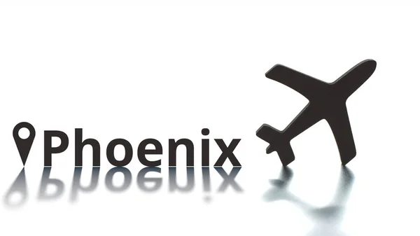 Icono del avión y nombre de la ciudad de Phoenix, concepto de viaje aéreo —  Fotos de Stock