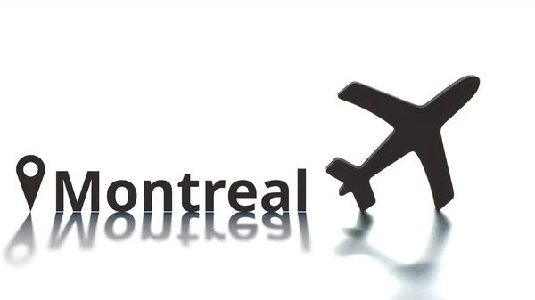 Icona dell'aereo e nome della città di Montreal, concetto di viaggio aereo — Foto Stock