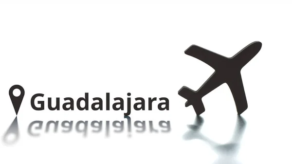 Guadalajara text, geotag och flygplan siluett, lufttransport koncept — Stockfoto