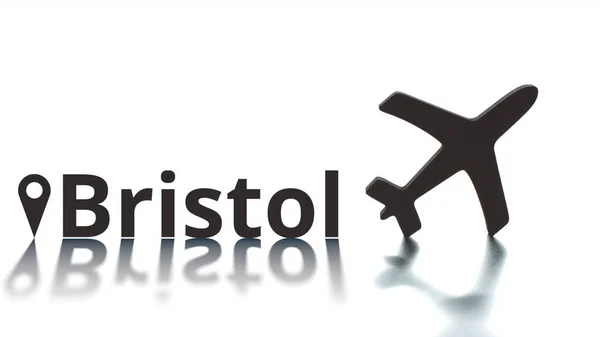 Texto de Bristol, geoetiqueta y silueta del avión. Concepto de viaje —  Fotos de Stock