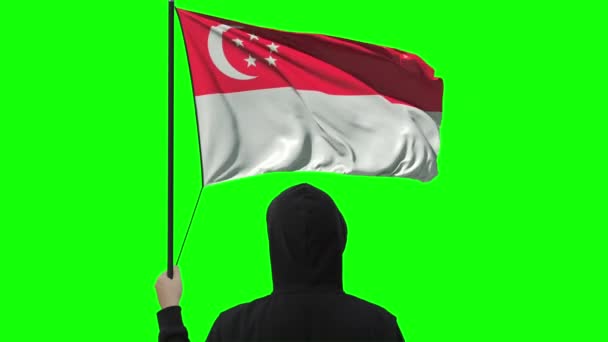 Bandeira de Singapura e homem desconhecido, alfa matte — Vídeo de Stock