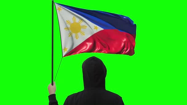 Flag of the Philippines and unknown man, alpha matte — Stock Video