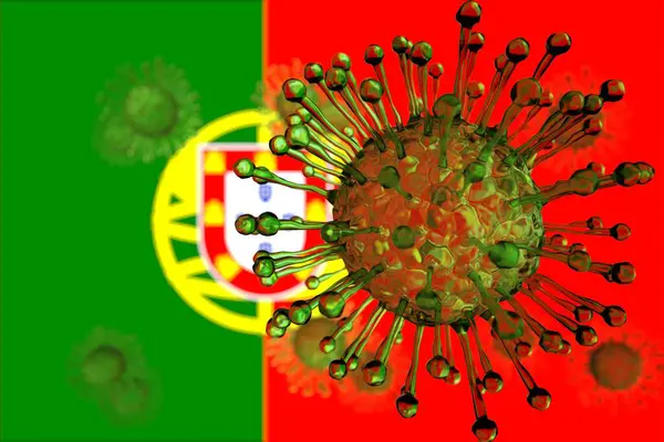 Coronavirus and flag of Portugal, national pandemic concept, 3d rendering — Stock Photo, Image
