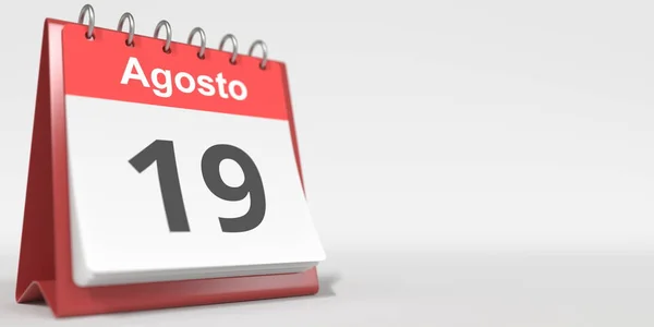 19 de agosto fecha escrita en español en el calendario flip, 3d rendering — Foto de Stock