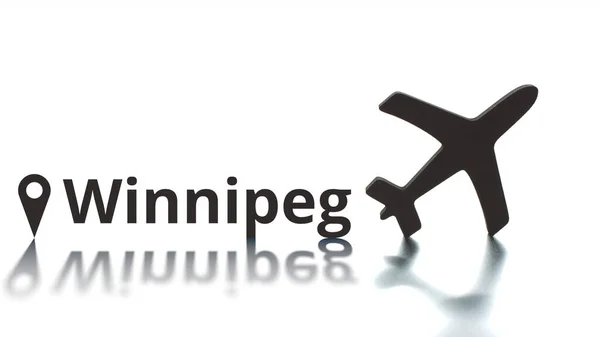 Texte de Winnipeg avec géotag de la ville et icône de l'avion. Concept d'arrivée — Photo