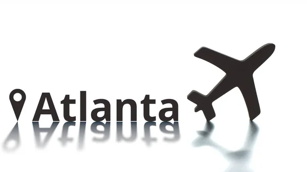 Atlanta text with city geotag and plane icon. Destination concept — Stock Photo, Image