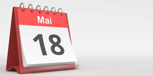 Maio 18 data escrita em francês na página de calendário flip, renderização 3d — Fotografia de Stock