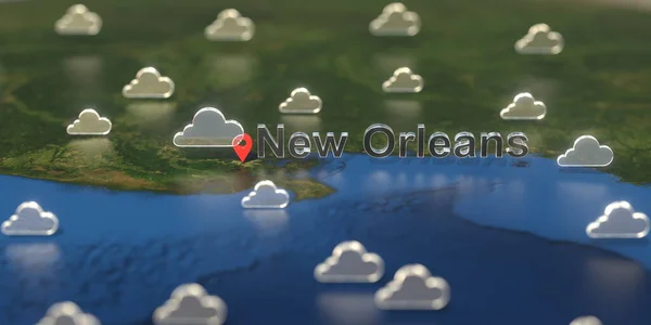 Ікони високої погоди біля Нового Орлеана на карті, прогноз погоди пов'язаний з 3D рендерингом — стокове фото