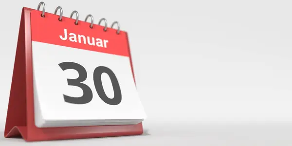 Fecha del 30 de enero escrita en alemán en la página del calendario. renderizado 3d — Foto de Stock