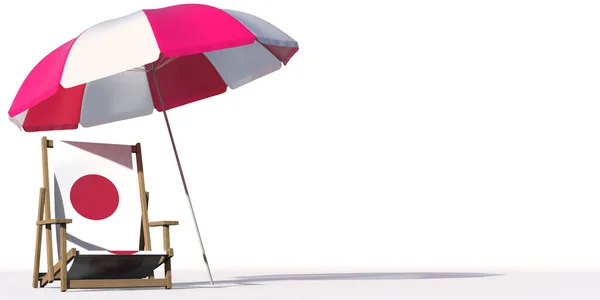 Пляжний стілець з прапором Японії і великою парасолькою. Поїздка чи відпустка, 3d рендеринг — стокове фото