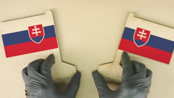 Σημαίες της Σλοβακίας από ανακυκλωμένο χαρτί στο τραπέζι από χαρτόνι — Αρχείο Βίντεο