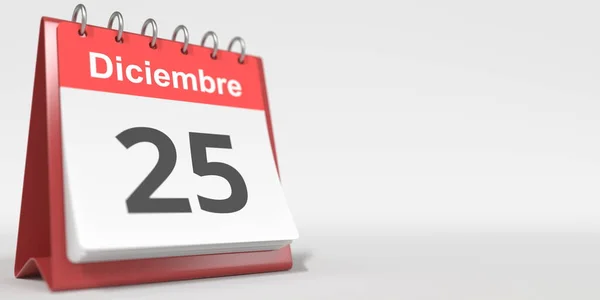 Dezembro 25 data escrita em espanhol no calendário flip, renderização 3d — Fotografia de Stock
