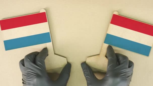 판지 테이블 위에 재활용 종이로 만든 룩셈부르크의 깃발 — 비디오