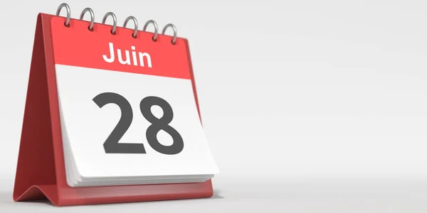 28 de junio fecha escrita en francés en la página del calendario flip, 3d rendering — Foto de Stock
