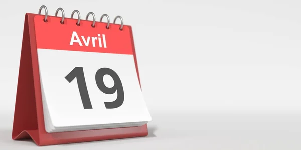 Date du 19 avril écrit en français sur la page de couverture, rendu 3d — Photo