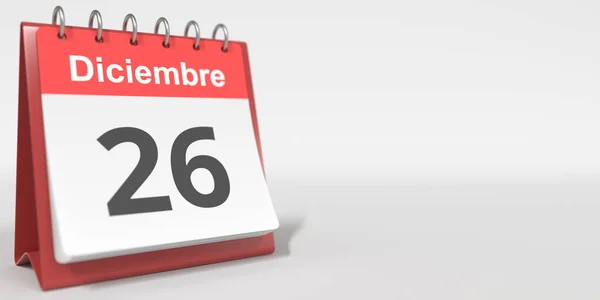 Dezembro 26 data escrita em espanhol no calendário flip, renderização 3d — Fotografia de Stock
