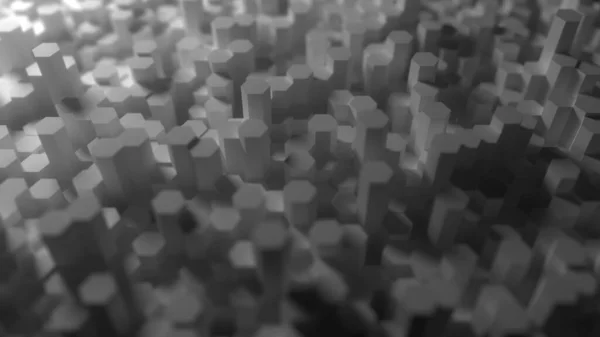 Vita plåster hexagonala prismor av olika höjd, abstrakt 3D-rendering — Stockfoto