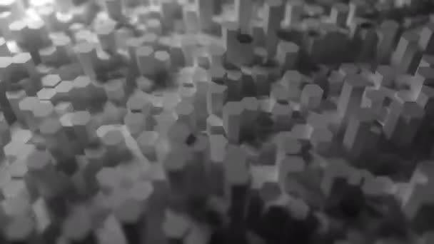 Os prismas hexagonais de gesso branco mudam suas alturas, looping abstrato animação 3D — Vídeo de Stock