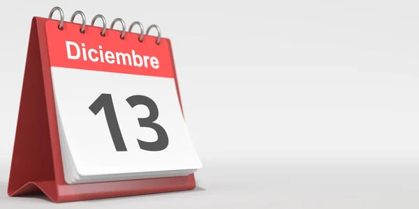 Dezembro 13 data escrita em espanhol no calendário flip, renderização 3d — Fotografia de Stock