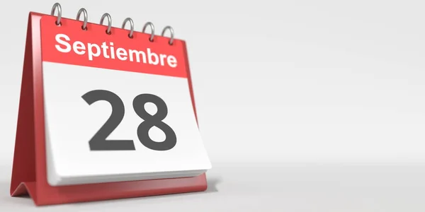 Szeptember 28 dátum spanyolul írva a flip naptár, 3D-s renderelés — Stock Fotó