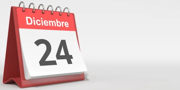 Dezembro 24 data escrita em espanhol no calendário flip, renderização 3d — Fotografia de Stock