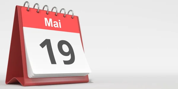 19 mei datum geschreven in het Frans op de flip kalender pagina, 3d rendering — Stockfoto