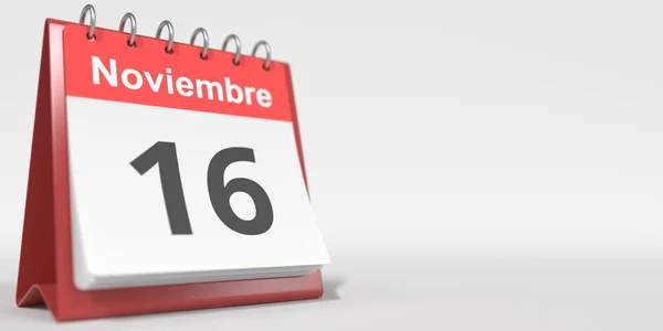 16 de noviembre fecha escrita en español en el calendario de volteo, 3d renderizado — Foto de Stock