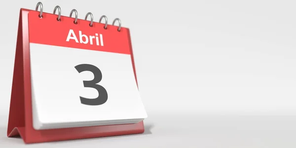 3 april datum skrivet på spanska i flip kalender, 3D-rendering — Stockfoto