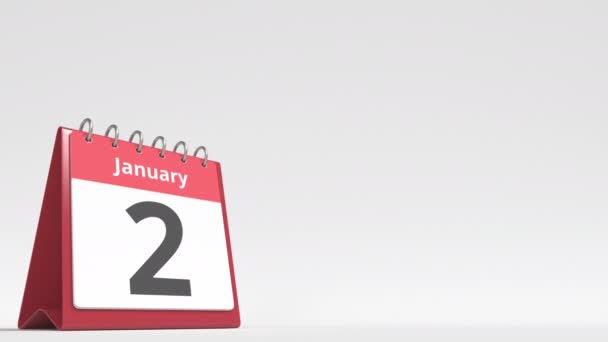 Január 3 dátum a flip desk naptár oldalon, üres hely a felhasználói szöveg, 3D animáció — Stock videók