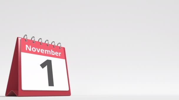11月2日日期在翻转台日历页上，空白用户文本，3D动画 — 图库视频影像