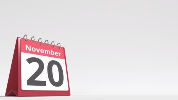 11月21日日期在翻转台日历页上，空白用户文本，3D动画 — 图库视频影像