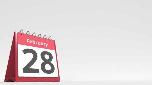 1 de marzo fecha en la página del calendario de escritorio, espacio en blanco para el texto del usuario, animación 3d — Vídeos de Stock