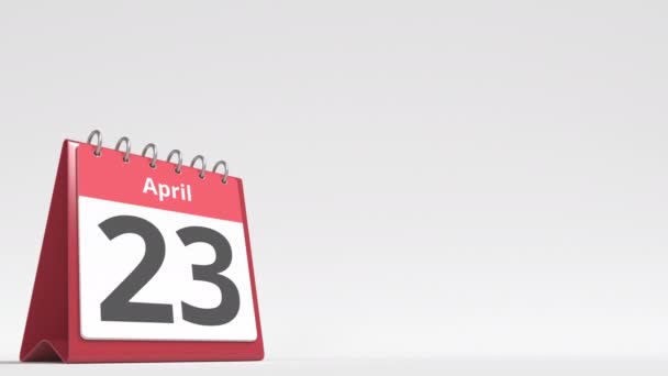 24 avril date sur la page calendrier flip desk, espace vide pour le texte de l'utilisateur, animation 3D — Video