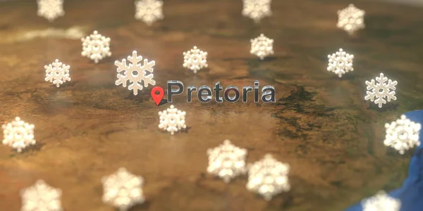 Pretoria ciudad y el icono del tiempo nevado en el mapa, el pronóstico del tiempo para la reproducción 3D —  Fotos de Stock