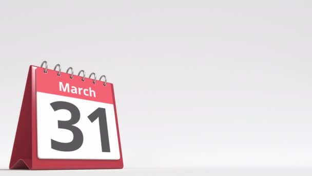 April 1 date on the flip desk calendar page, blank space for user text, 3d animation — Video