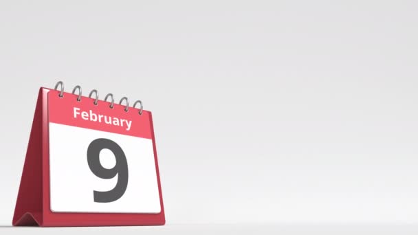 February 10 date on the flip desk calendar page, blank space for user text, 3d animation — Video