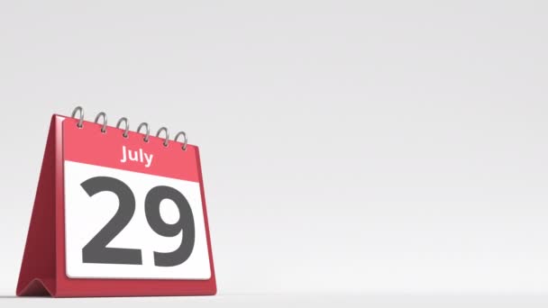 July 30 date on the flip desk calendar page, blank space for user text, 3d animation — Video