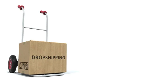 DROPSHIPPING text on cardboard box loaded on a delivery cart. 3d rendering — Stock Photo, Image