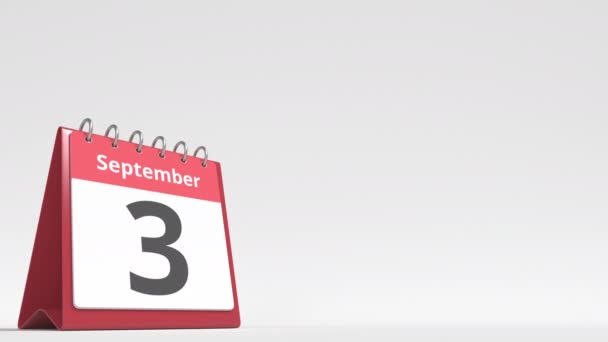 4 septembre date sur la page calendrier flip desk, espace vide pour le texte de l'utilisateur, animation 3D — Video