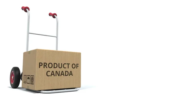 孤立送货推车3D渲染纸箱上CANADA文本的制作 — 图库照片