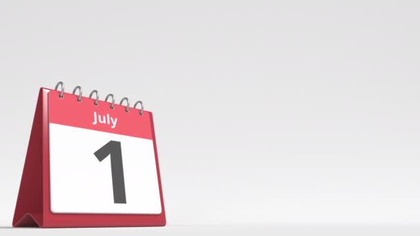 2 июля дата на странице календаря флип-стола, пустое место для пользовательского текста, 3D анимация — стоковое видео