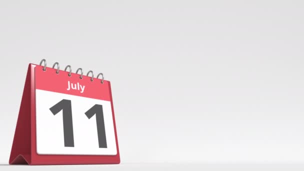 7月12日フリップデスクカレンダーページ上の日付,ユーザーテキストのための空白のスペース, 3Dアニメーション — ストック動画
