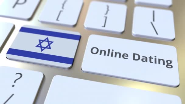 Online Incontri testo e bandiera di Israele sulla tastiera. Animazione 3D concettuale — Video Stock