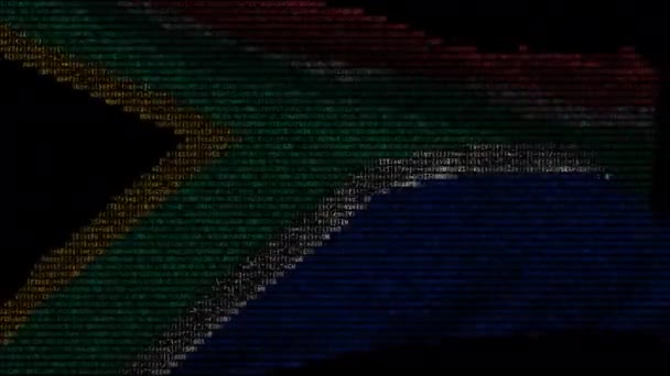 Bendera Afrika Selatan yang terbuat dari kode komputer, animasi loop — Stok Video