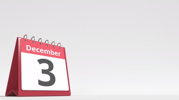 12月4日フリップデスクカレンダーページ上の日付,ユーザーテキストのための空白のスペース, 3Dアニメーション — ストック動画