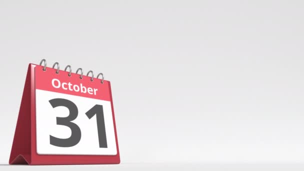 1 november datum op de flip desk kalender pagina, lege ruimte voor gebruikerstekst, 3d animatie — Stockvideo