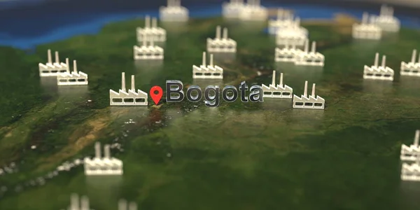 Фабричні ікони поблизу міста Богота на карті, промислове виробництво пов'язане з 3D рендерингом — стокове фото