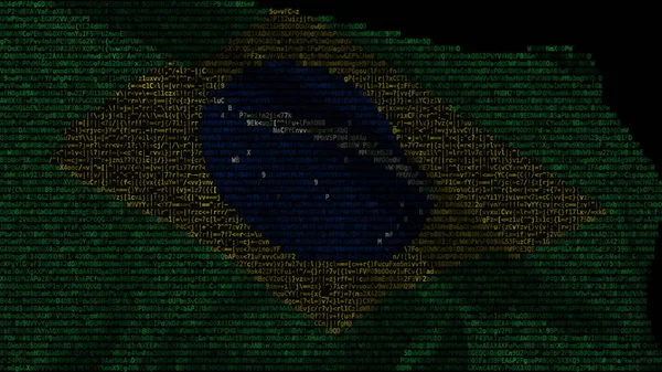 Brezilya bayrağı bilgisayar kodundan yapılmış, 3D görüntüleme — Stok fotoğraf