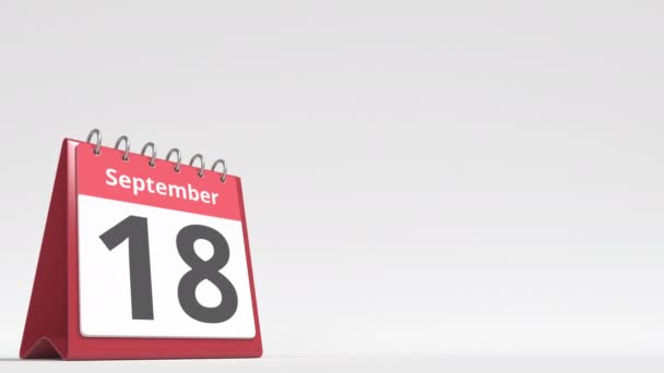 19 de setembro data na página de calendário flip desk, espaço em branco para o texto do usuário, animação 3d — Vídeo de Stock