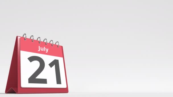 22 luglio data sulla pagina del calendario flip desk, spazio vuoto per il testo utente, animazione 3d — Video Stock